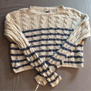 American Eagle Outfitters Cable Knit Sweater - Cream and Navy